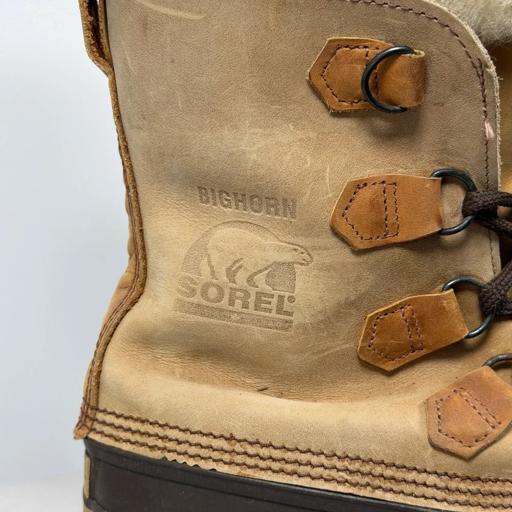 Sorel Bighorn Boots Mens Size 11 Brown Leather Waterproof Insulated Snow Winter